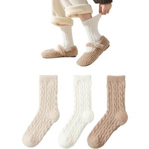Marchare Fuzzy Socks For Women Crew Cozy Socks Fluffy Slipper Socks Warm Sleeping Sock (White)