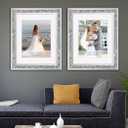 Big Mirror Photo Frame 16x20inch Mat To 11x14inch Crushed Diamond Bling Sparkle Home Decor, 2 Pack Crystal Silver Glass Wedding Picture Poster Wall Frame.
