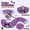 Tidjani Cat Tunnel Bed, Cat Tunnels for Indoor Cats, Foldable Pet Donut Bed with Washable Mat and Dangling Balls, Pumpkins Spider Candy Pattern, Purple Pet Tube Toys Gifts for Kitten, Puppy, Rabbit