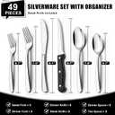 49-Piece Silverware Set with Organizer, Heavy Duty Stainless Steel Flatware Set for 8, Cutlery Utensil Sets with Steak Knives, Rust-proof, Mirror Polished, Dishwasher Safe, Heavy Duty