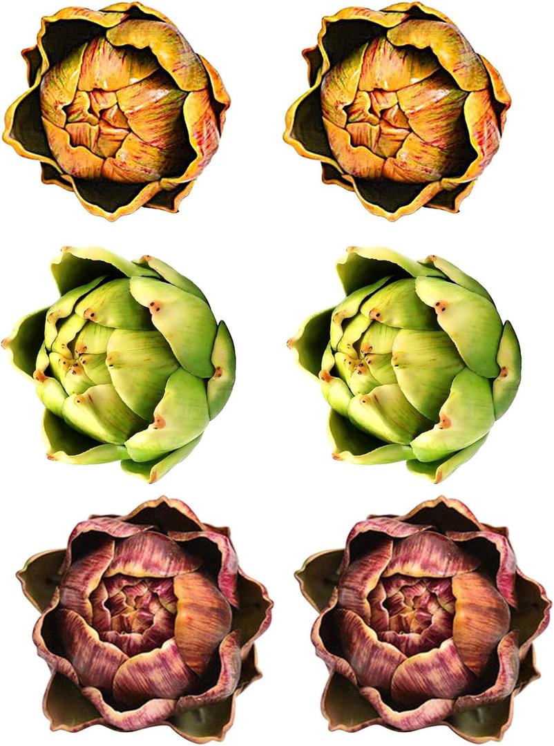 Fake Artificial Artichoke, Vegetables Faux Plastic Artichoke, Decoration for Wedding Party Home Kitchen Artichokes Flower (Colorful,Large,6)