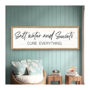 Salt Water and Sunsets Cure Everything – Modern Beach House Wall Art Canvas, 24x48 Inch