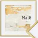 16x16 Metal Picture Frame, 16 x 16 Square Premium Aluminum Photo Frames with 12x12 Removable Mat, Tempered Glass, Vertical and Horizontal Display， Wall Hook Hanging Hardware Included, Gold, 1 Pack