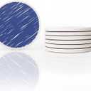 AD Set of 6 Coasters for Drinks Absorbing Round Ceramic Stone Coaster with Cork Base,Tabletop Protection Mat for Mugs and Cups,Office,Kitchen (Doris 2 with Holder)