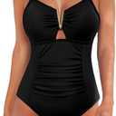 AI'MAGE Women's Tummy Control Swimsuits Ruched Slimming One Piece Bathing Suit V Neck Swimsuit (XX-Large)