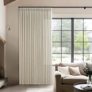 Extra Wide 70 Inch Width Pinch Pleated Curtains 96 Inch Length for Living Room Thick Beige Linen Boho Curtain Memory Shape Light Filtering Privacy for Bedroom Large Windows Hooks Rings 1 Panel 70x96