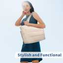 TOPDesign Puffer Tote Bag for Women, Lightweight Puffy Handbag with Compartments, Quilted Shoulder Bag for Work, Travel, Gym Beige Medium