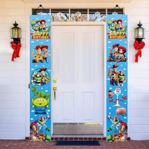2Pcs Cartoon for Toy Inspired Story Birthday Porch Sign Door Hanging Banner Cartoon Birthday Party Supplies for Wall Decorations.