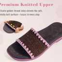 ONCAI Womens Flat Slides Sandals Soft Knitted with Golden Thread Inlay Summer Vacation Walking Sandalias Mujer with Outdoor Rubber Soles, Size 8