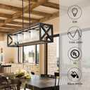 Black White Dining Room Light Fixture - 5 Light Rectangle Light Fixtures with Milk White Glass Shade & Adjustable Height & Thickened Metal Dining Table Lights Fixture Chandeliers for Dining, Room