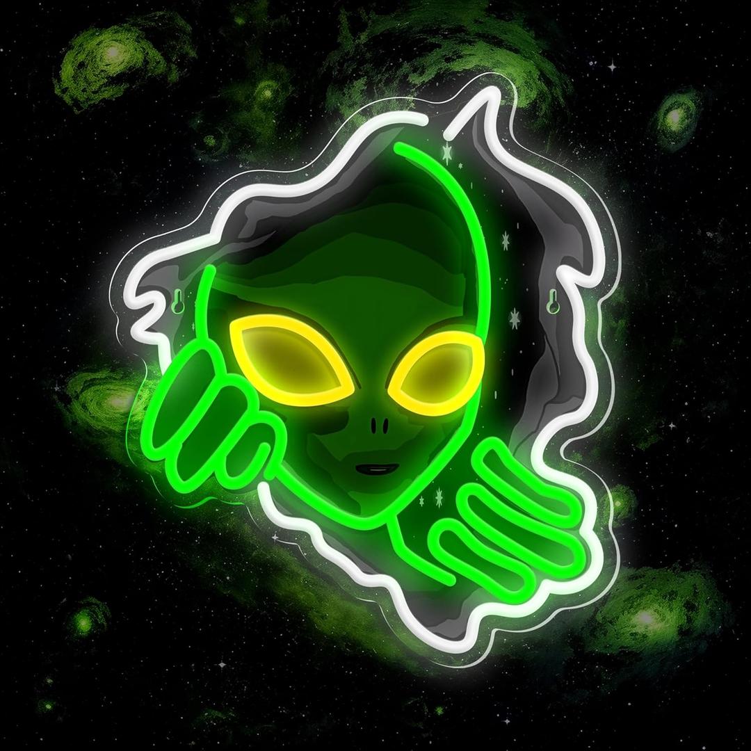 Alien Neon Sign,Dimmable Green Alien Led Neon Lights for Wall Decor Game Room Home Bar Party Bedroom Man Cave Decor,USB Powered Alien Light up Sign Gifts for Kids Teen Boy Room Decor