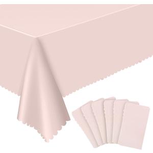 6 Pack Plastic Light Pink Tablecloth, 54 X 108Inch Party Table Covers Pink Scalloped Table Cloths for Rectangle Tables Disposable Tables Cover for Picnic Baby Shower Tea Party Wedding Bridal 6 Pack Plastic Light Pink Tablecloth, 54 X 108Inch Party Table Covers Pink Scalloped Table Cloths for Rectangle Tables Disposable Tables Cover for Picnic Baby Shower Tea Party Wedding Bridal