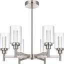 6 Ceiling Light Industrial Chandelier Brush Nickel Pendant Lighting Hanging Fixture with Cylinder Clear Glass for Kitchen Bedroom Dining Room