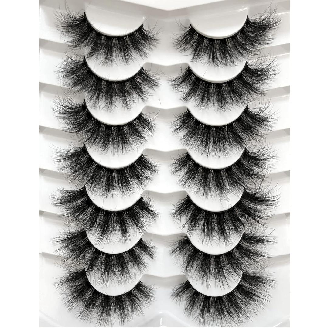 Pooplunch False Eyelashes Faux Mink Lashes Cat-Eye Look 18MM Wispy Long 8D Volume Fake Eyelash Strips 7 Pairs Pack