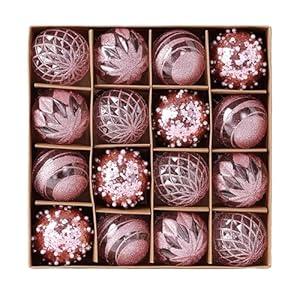 Christmas Ornaments Set 16PCS Shatterproof Rustic Farmhouse 2.4 Inch Hanging Balls Ornaments for Tree Party Holiday