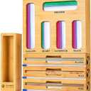 Calmbee 9 IN 1 Storage Bag Organizer for Kitchen Drawer, Bamboo Foil and Plastic Wrap with Cutter, Organizers Compatible Gallon, Quart, Sandwich Snack Size