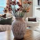 ALMA Handcrafted Crackle Stone Textured Terracotta Vase 12 Inch Tall|Decorative Big Floor Vase for Modern Farmhouse Home Decor|Large Rustic Pottery for Floor, Living Room Decor Aesthetic (Peachy Beige)