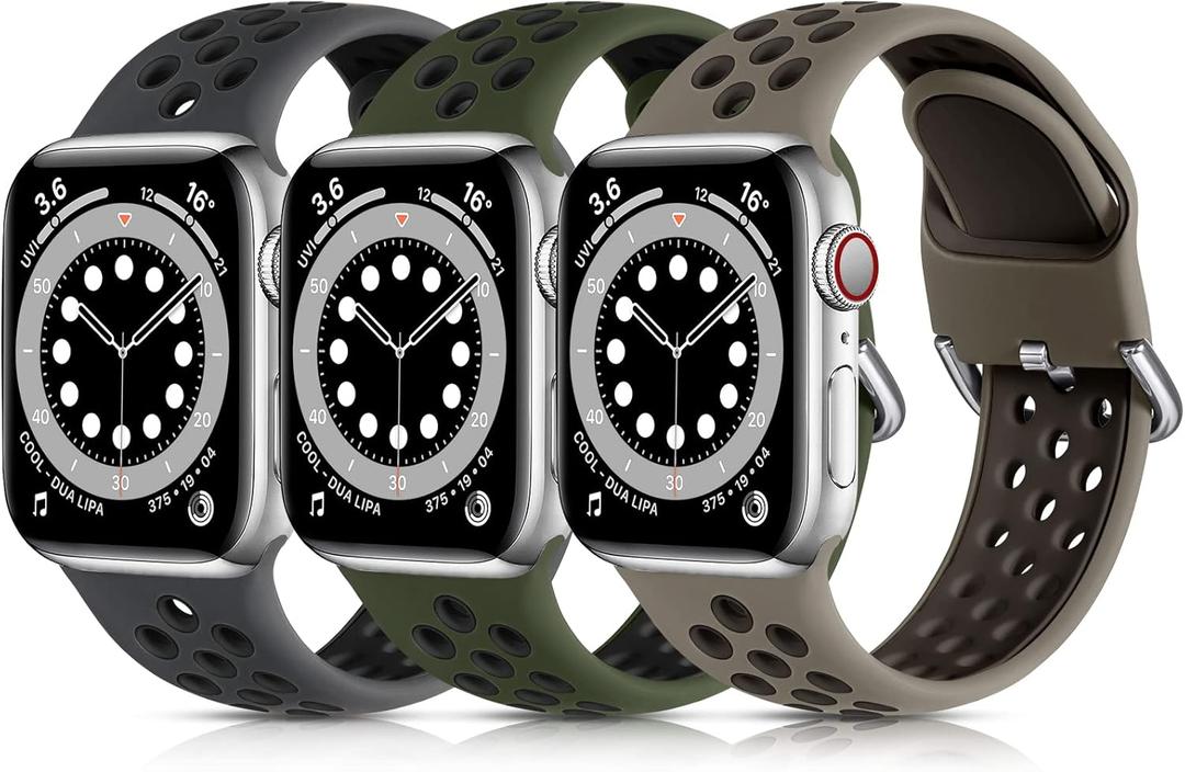 Lerobo 3 Pack Compatible with Apple Watch Band Series 11 10 9 8 7 6 5 4 3 2 1 SE Band 42mm 41mm 40mm 38mm Breathable Silicone Sport Strap for iWatch Bands Men Women, S/M