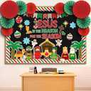 Eersida Spring Easter Bulletin Board Decorations with Paper Fans 3D Christian Classroom Bulletin Board St Patricks Day Flower Bunny Cutouts School VBS Library Church Window Wall Decor(Nativity)