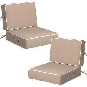 5" Thicker Outdoor Chair Cushions 2 Sets 24" *24" Waterproof Patio Chair Cushions for Outdoor Furniture w/Removable Cover 30D High Density Sponge Filling Thicken Patio Furniture Cushion w/Handle &Ties