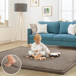 Baby Play Mat for Floor Nursery Rug Muscle Mat Area Rug Playroom Rug 50"x50" Playpen Mat Memory Foam 1.3" Thick Crawling Mat for Babies,Toddlers, Infants, Kids,Camel
