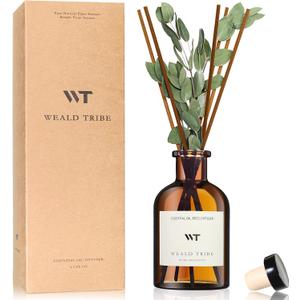 WEALD TRIBE Flower Reed Diffuser Set Eucalyptus & Lavender Scent For Bathroom Accessories Shelf Decor & Air Fresheners, Sticks Defusers With 4.0 fl oz Essential Oils, House Bedroom Office Decor & Gift