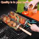 Rolling Grill Basket Set 2 Pack, 304 Stainless Steel Rotating Cage (3.9inch Dia & 3.5inch Dia) with Removable Wood Handle, Includes Wave Holder & Hanging Hooks, BBQ Net for Vegetables Shrimp Smoker Camping