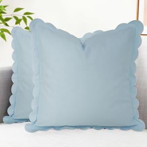 Mrcrypos Blue Scalloped Pillow Covers 18X18 Set of 2 Throw Pillow Covers Scallop Boho Accent Decorative Throw Pillows for Home Living Room Sofa Couch Bed and Outdoor Dcor (Bule)