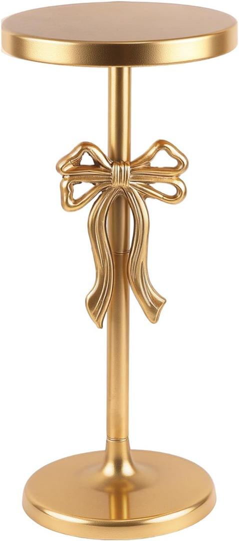 Metal Martini Table,22" H Antique Gold Side Table with Sculptural Bow Base, Metal Gold End Table for Small Spaces Bedroom Entryway