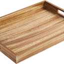 Krismax Wooden Serving Tray with Handles, Rustic Brown Rectangular Serving Platter 15.7x11.4 Inch for Coffee Table, Decorative Storage Tray