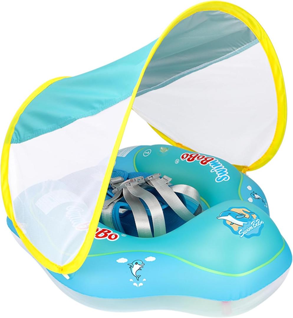 Free Swimming Baby Inflatable Baby Swim Float with Sun Canopy Size Improved Infant Pool Floaties Swimming Pool Toys for The Age of 3-36 Months (Small)
