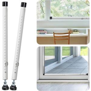 Sliding Door Security Bar, 2 Pack 18"-50" Adjustable Window Security Bars with Rubber Tips, Heavy Duty Door Jammer, Window Bars Security Inside, Window Lock Bar for Home Apartment Travel Patio (White)
