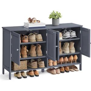 VASAGLE Shoe Cabinet, 3-Tier Shoe Storage Organizer, Modern Freestanding Cabinet with Height-Adjustable Shelf, 13.8 x 47.2 x 27.6 Inches, Entryway, Slate Gray ULBC045G01