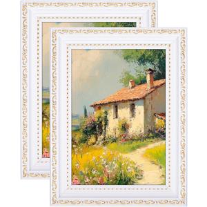eletecpro 5x7 Picture Frames Set of 2, White Frames with Glass Cover, Vintage 5 x 7 Photo Frames Display 4x6 Photo with Mat or 5x7 without Mat for Tabletop or Wall Decor, White