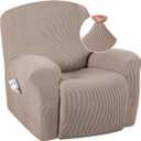 H.VERSAILTEX Super Stretch Recliner Cover Recliner Couch Covers Recliner Chair Cover Form Fitted Non Slip Reclining Slipcovers for Standard Large Recliner, Soft Thick (1 Pack, Sand)