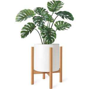 Mkono Plant Stand Mid Century Wood Flower Pot Holder (Plant Pot NOT Included) Modern Potted Stand Indoor Display Rack Rustic Decor, Up to 10 Inch Planter, Natural