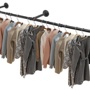 Livabber Industrial Pipe Clothes Rack, Heavy Duty Detachable Iron Garment Rack Wall Mounted, Rustic Saving Space Clothes Bar MultiPurpose Hanging Rod for Bedroom, Closet, Black (50 Inch)