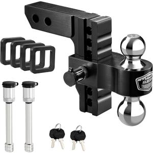 Kohree 6" Adjustable Trailer Hitch Fit 2 Inch Receiver, Dual Solid Ball 2" and 2-5/16"(12,500 LBS GTW), Drop & Rise Heavy Duty Aluminum Tow Hitch with 4 Silencer Pads & 2 Locking Hitch Pin, Black