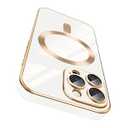 Dinick Designed for iPhone 16 Pro Case with Camera Lens Protector Compatible with MagSafe Soft TPU Bumper Glitter Gold Sides Cover Anti-Scratch Slim Magnetic Case for iPhone 16 Pro White