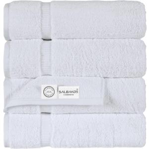 SALBAKOS 100% Turkish Cotton Bath Towels | 4 Piece Turkish Bath Towels White 27x54 Standard Size | Premium Hotel Quality, Super Absorbent, Thick, Plush Turkish Towel - Made in Turkey (White Pack of 4)