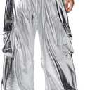 SHENHE Women's Y2k Metallic Cargo Pants Wide Leg Baggy Hip Hop Dance Rave Joggers Trousers XL