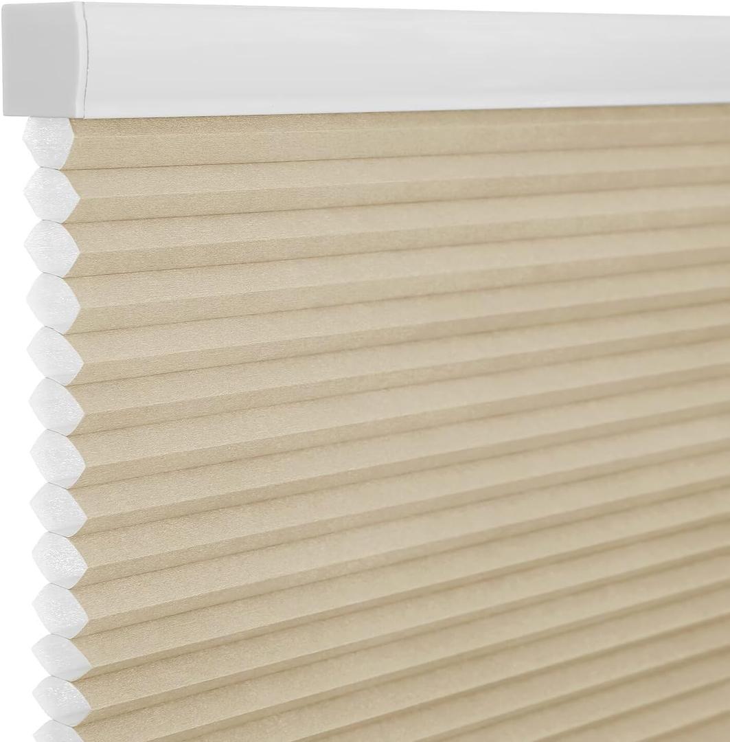 Changshade Cordless & Light Filtering Cellular Shade, Tools-Free Pleated Honeycomb Shade, Light Blocking Window Shade and Blind, 29 inches Wide, Beige CEL29BG48B