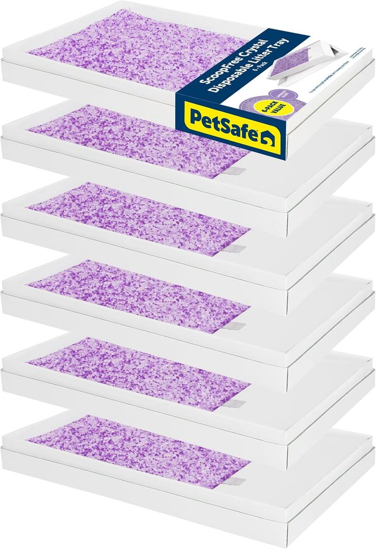 PetSafe ScoopFree Disposable Crystal Cat Litter Tray - Easy Cleaning Box - Refill Tray for Automatic Litter Box - Lavender Scent - 4.3 lb Bags - 6 Pack
