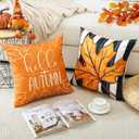 Artscope Fall Decorative Throw Pillow Covers 18x18 Inch Set of 4 Fall Gifts for Home Decor, Striped Autumn Pumpkin Maple Leaves Harvest Decoration Pillow Cases for Home Sofa Couch Decor-Orange B
