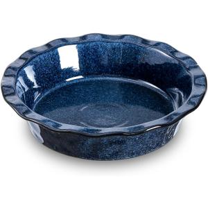 vicrays Ceramic Pie Pan for Baking - 9 inch Pie Plate, Round, Fluted and Deep Pie Dish for Tart, Pizza, Apple Pie, Quiche, Pot Pies, Cake - Reactive Glaze (Starry Blue)