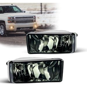 Fog Lights Assembly for 2007 2008 2009 2010 2011 2012 2013 2014 2015 Chevy Silverado Replacement Kit for 2007-2013 Avalanche,2015-2020 Suburban with H16 12V 19W Halogen Bulb Smoke Lens