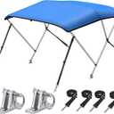KAKIT Bimini Top for Boats, Metal Base (3 Bow 6'L x 46" H x 73"-78" W,Blue) Heavy Duty, Anti-UV, Waterproof, Support Poles, 4 Straps, Zippered Storage Boot, Marine Grade Oxford