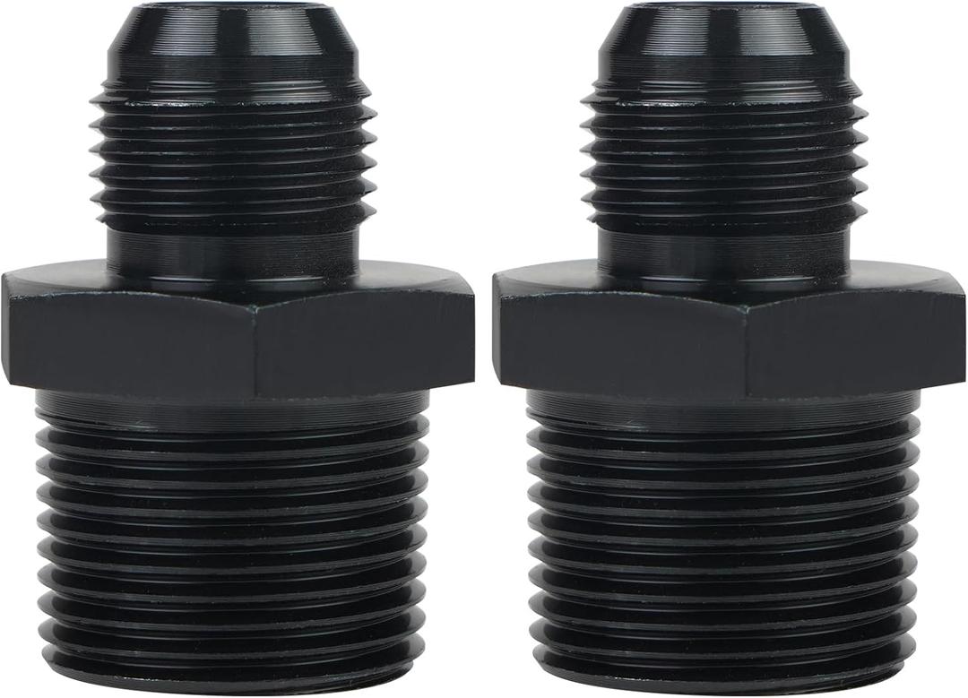 8AN Male Flare to 3/4 NPT Pipe Fitting Adapter Aluminum Straight Fuel Line Hose Adapter Black Anodized Fuel System Fittings 2PCS