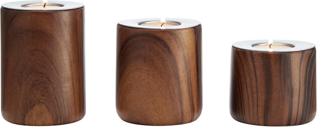 DANYA B Hemming Modern Walnut Finish 3-Piece Tealight Candle Holder Tabletop Decor Set LT2273SET
