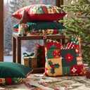 jinchan Velvet Christmas Pillow Cover 20x20 Christmas Holiday Decor Throw Pillowcovers for Couch, Splicing Plaid Pillowcase for Sofa Bedding Cushion Covers Winter Home Navidad Decoration